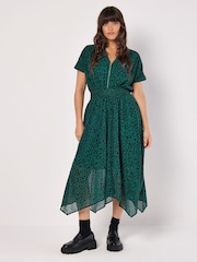 Apricot Green Square Print Chiffon Zip Dress - Image 4 of 4