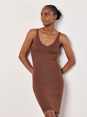 Apricot Red Ribbed Knitted Midi Dress - Image 1 of 5