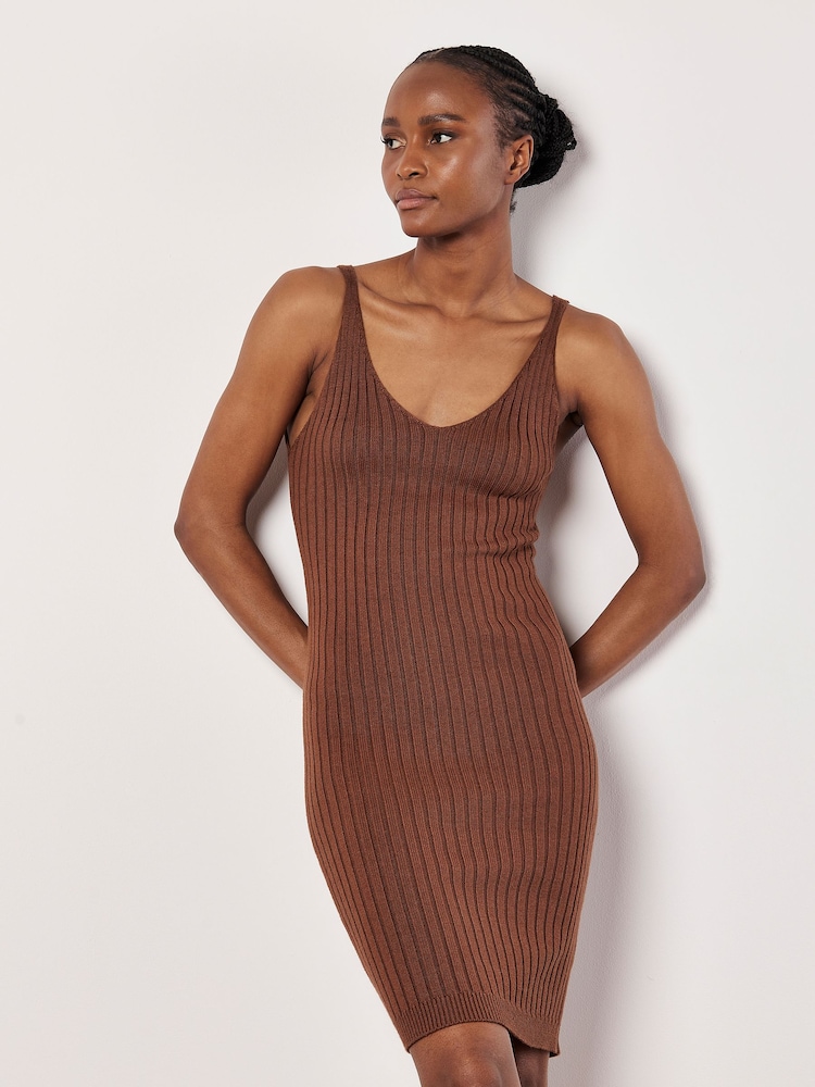 Apricot Red Ribbed Knitted Midi Dress - Image 1 of 5