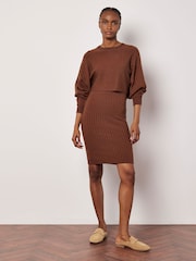 Apricot Red Ribbed Knitted Midi Dress - Image 5 of 5
