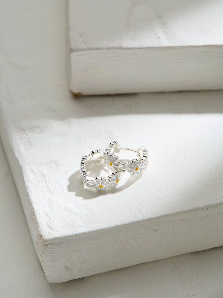 FatFace Silver Tone Daisy Hoop Earrings - Image 1 of 2