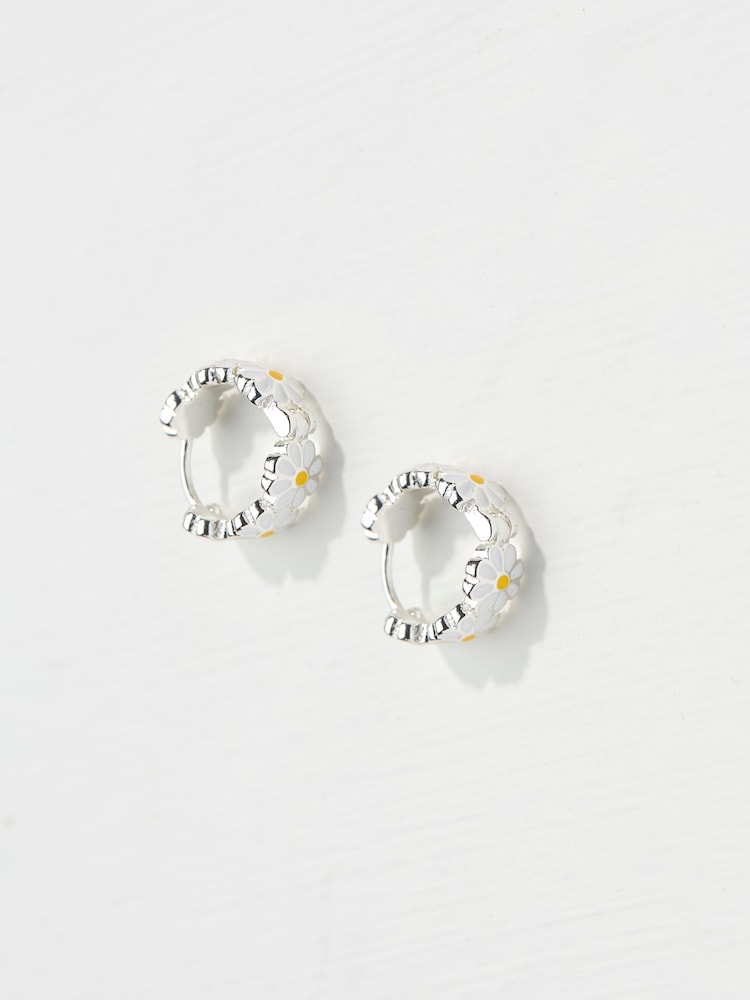 FatFace Silver Tone Daisy Hoop Earrings - Image 2 of 2