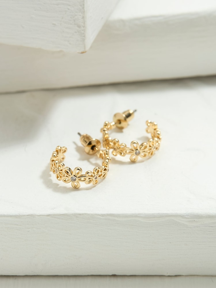 FatFace Gold Tone Daisy Chain Hoop Earrings - Image 1 of 2 FatFace Gold Tone Daisy Chain Hoop Earrings - Image 1 of 2