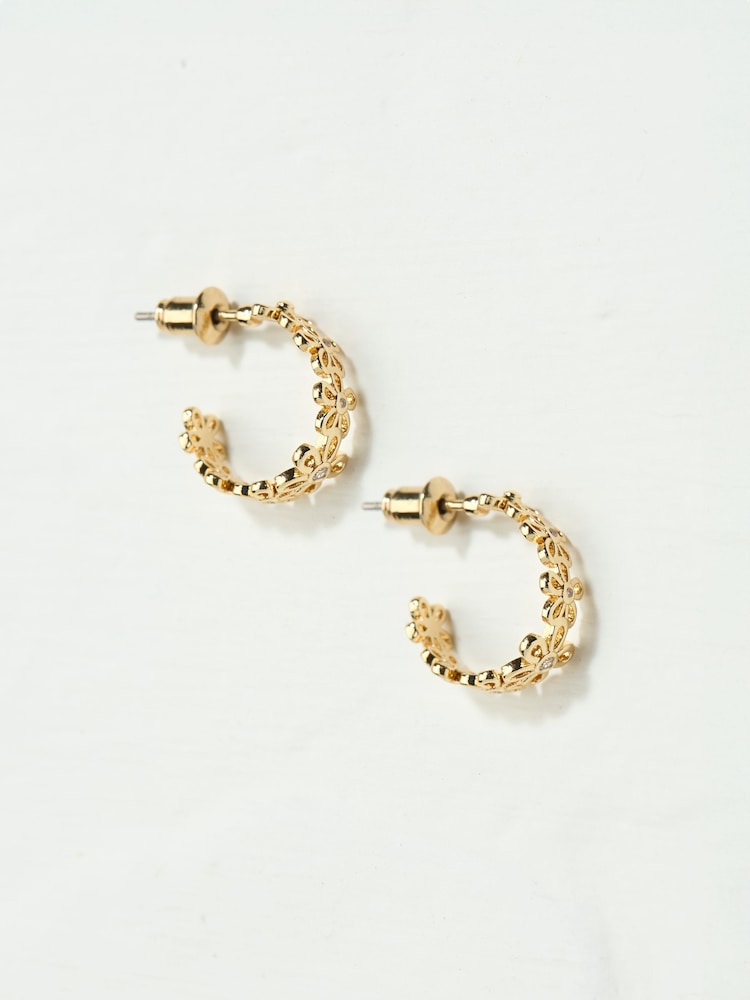 FatFace Gold Tone Daisy Chain Hoop Earrings - Image 2 of 2 FatFace Gold Tone Daisy Chain Hoop Earrings - Image 2 of 2