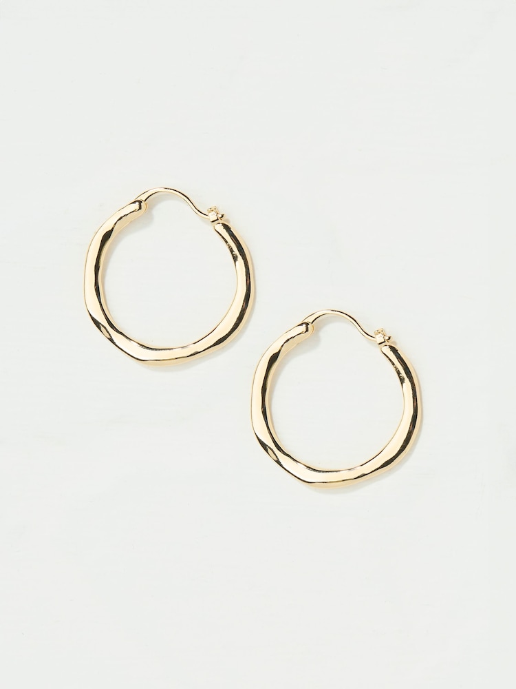 FatFace Gold Tone Hammered Hoop Earrings - Image 2 of 2