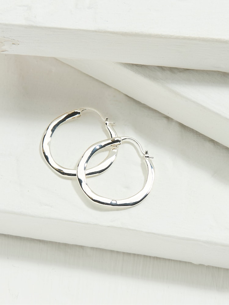 FatFace Silver Tone Hammered Hoop Earrings - Image 1 of 2