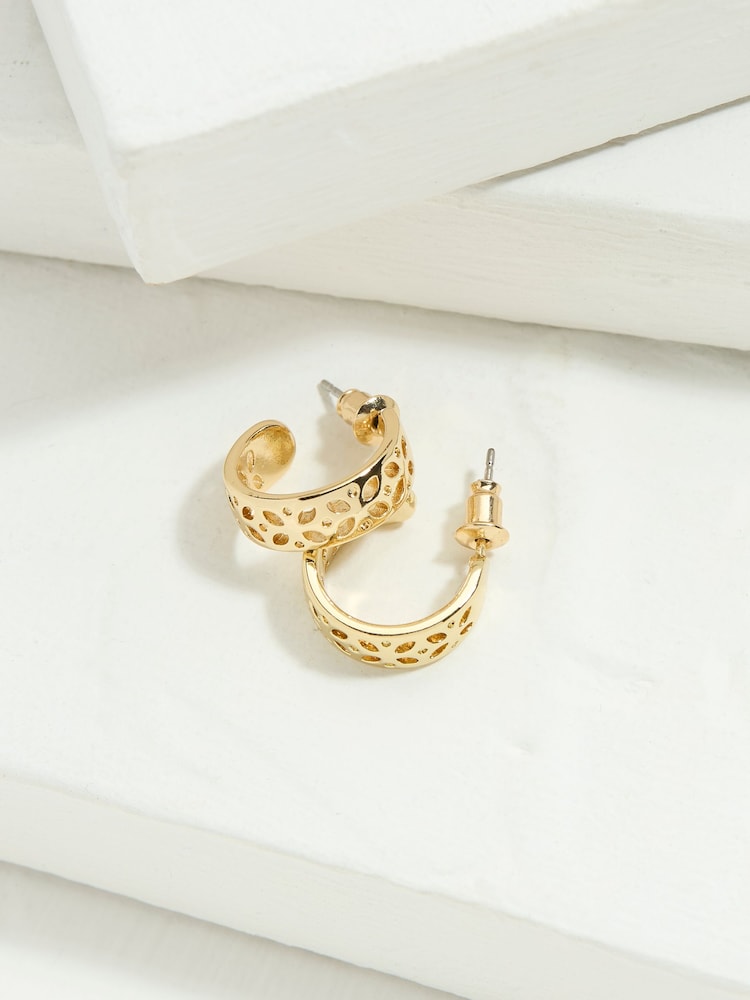 FatFace Gold Tone Cut Out Hoop Earrings - Image 1 of 3