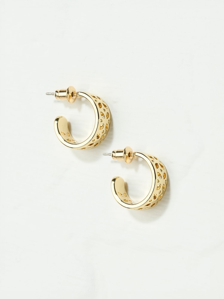 FatFace Gold Tone Cut Out Hoop Earrings - Image 2 of 3