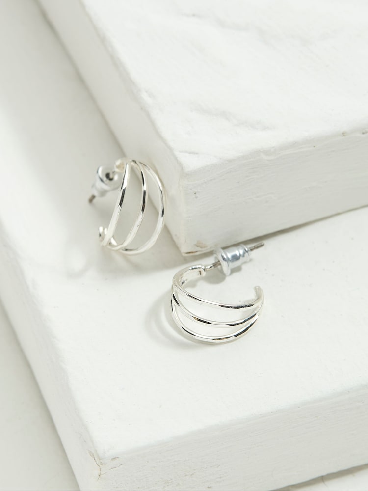 FatFace Silver Tone Triple Strand Hoop Earrings - Image 1 of 2