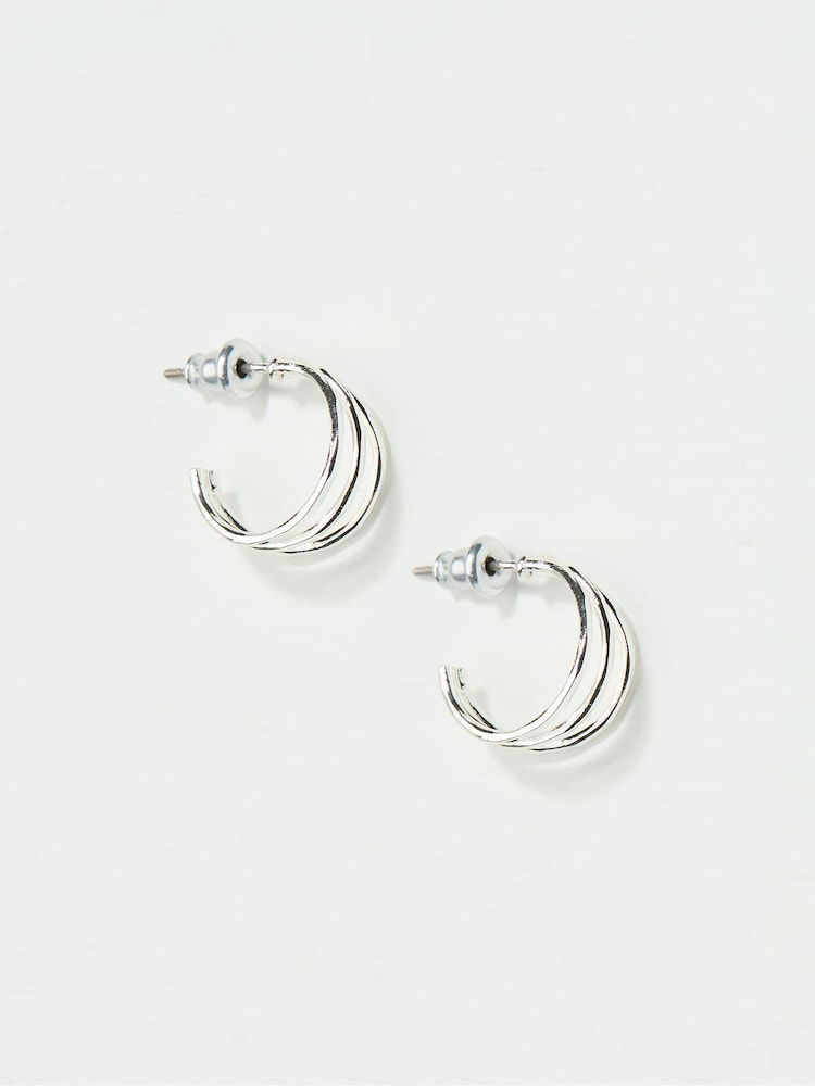FatFace Silver Tone Triple Strand Hoop Earrings - Image 2 of 2