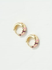 FatFace Pink Stripe Enamel Huggie Hoops - Image 1 of 2
