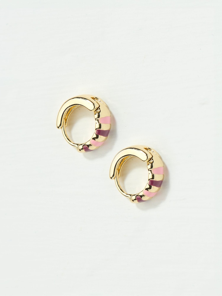 FatFace Pink Stripe Enamel Huggie Hoops - Image 1 of 2