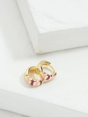 FatFace Pink Stripe Enamel Huggie Hoops - Image 2 of 2