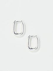 FatFace Silver Tone Oval Huggie Hoop Earrings - Image 1 of 3