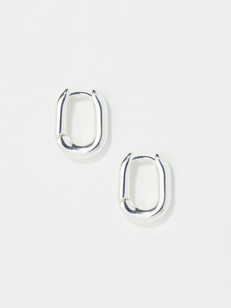 FatFace Silver Tone Oval Huggie Hoop Earrings - Image 1 of 3
