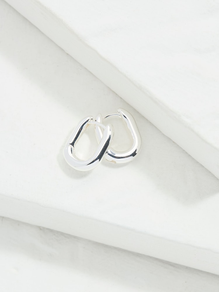 FatFace Silver Tone Oval Huggie Hoop Earrings - Image 2 of 3