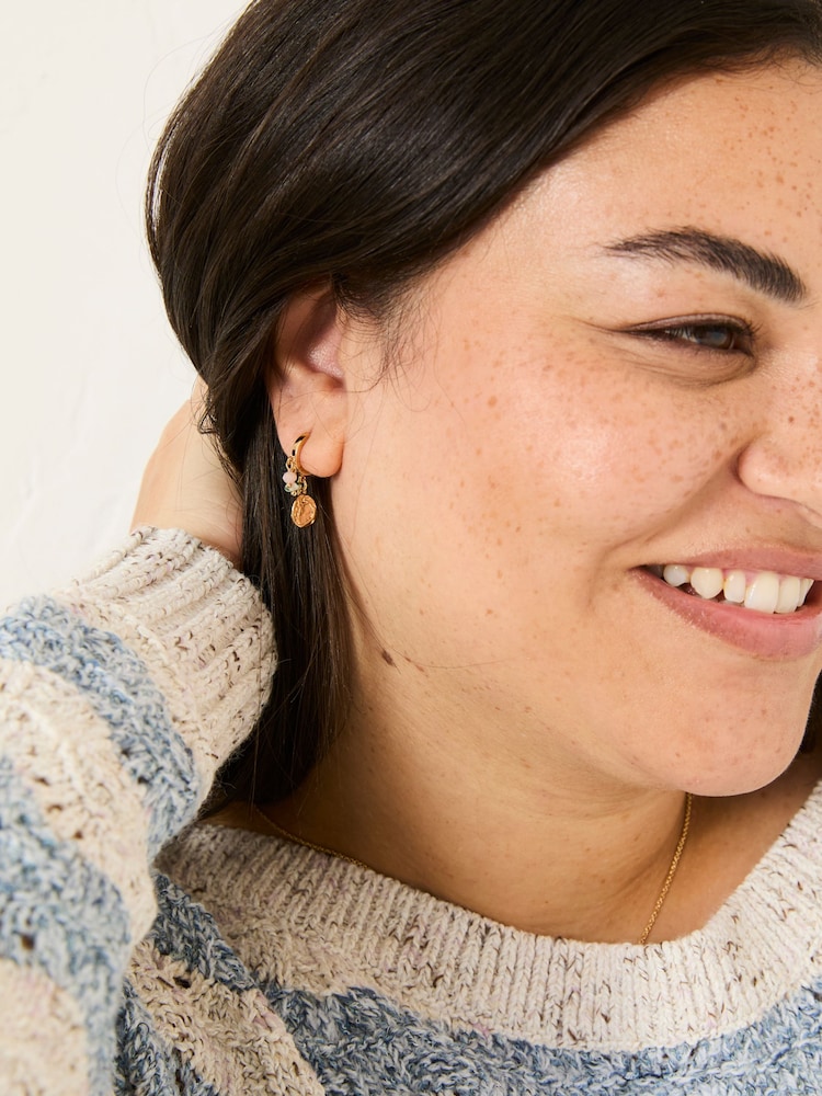 FatFace Gold Tone Charm Huggie Hoops Earrings - Image 3 of 3 FatFace Gold Tone Charm Huggie Hoops Earrings - Image 3 of 3