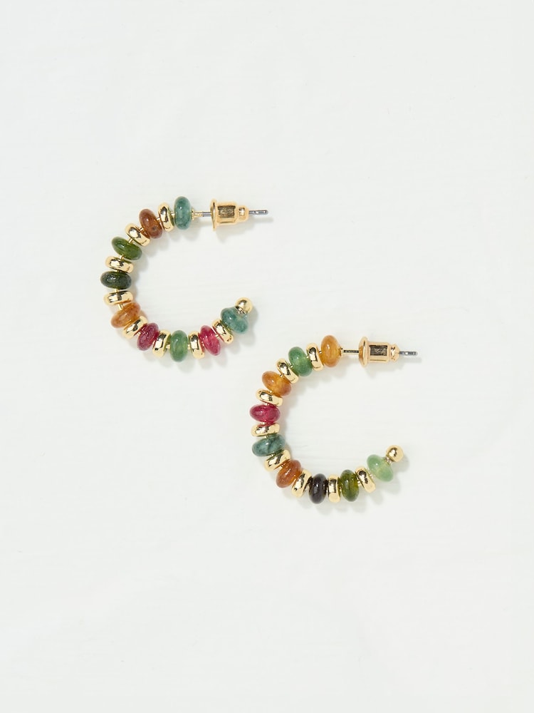 FatFace Multi Semi Precious Stone Hoop Earrings - Image 1 of 3 FatFace Multi Semi Precious Stone Hoop Earrings - Image 1 of 3