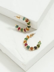 FatFace Multi Semi Precious Stone Hoop Earrings - Image 2 of 3