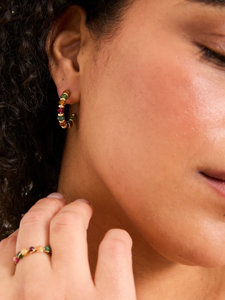 FatFace Multi Semi Precious Stone Hoop Earrings - Image 3 of 3 FatFace Multi Semi Precious Stone Hoop Earrings - Image 3 of 3