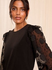 Love & Roses Black Floral Woven Sleeve Jersey Blouse - Image 2 of 4