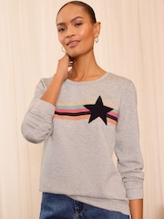 Love & Roses Grey Star Stripe Petite Jersey Sweatshirt - Image 1 of 4
