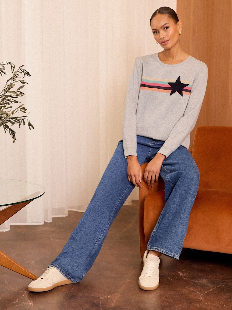 Love & Roses Grey Star Stripe Petite Jersey Sweatshirt - Image 2 of 4