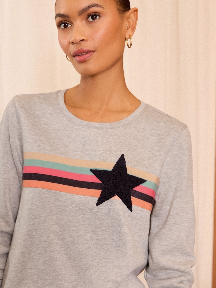 Love & Roses Grey Star Stripe Petite Jersey Sweatshirt - Image 4 of 4