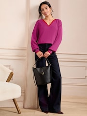 Love & Roses Purple and Red Scallop Tipped Notch Neck Fine Gauge Jumper - Image 4 of 4