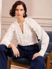 Love & Roses Ivory Petite Lace Detail Button Through Long Sleeve Blouse - Image 1 of 4