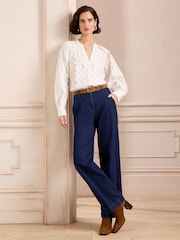 Love & Roses Ivory Petite Lace Detail Button Through Long Sleeve Blouse - Image 3 of 4