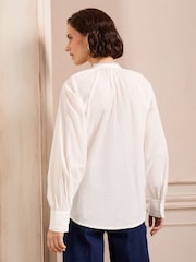 Love & Roses Ivory Petite Lace Detail Button Through Long Sleeve Blouse - Image 4 of 4