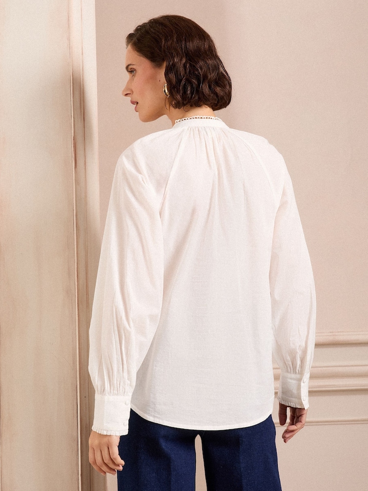Love & Roses Ivory Petite Lace Detail Button Through Long Sleeve Blouse - Image 4 of 4