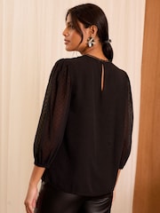 Love & Roses Black Floral Embroidered Dobby 3/4 Sleeve Blouse - Image 4 of 4