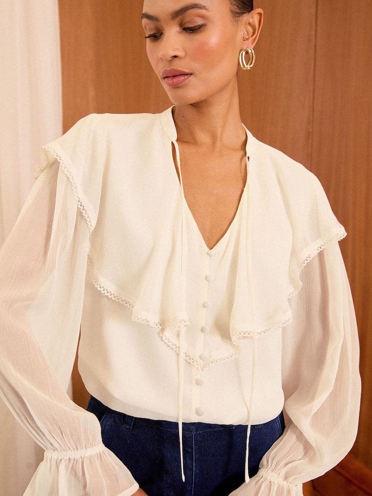 Love & Roses Ivory Capelet Notch Neck Long Sleeve Blouse - Image 2 of 4