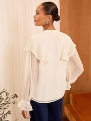 Love & Roses Ivory Capelet Notch Neck Long Sleeve Blouse - Image 4 of 4
