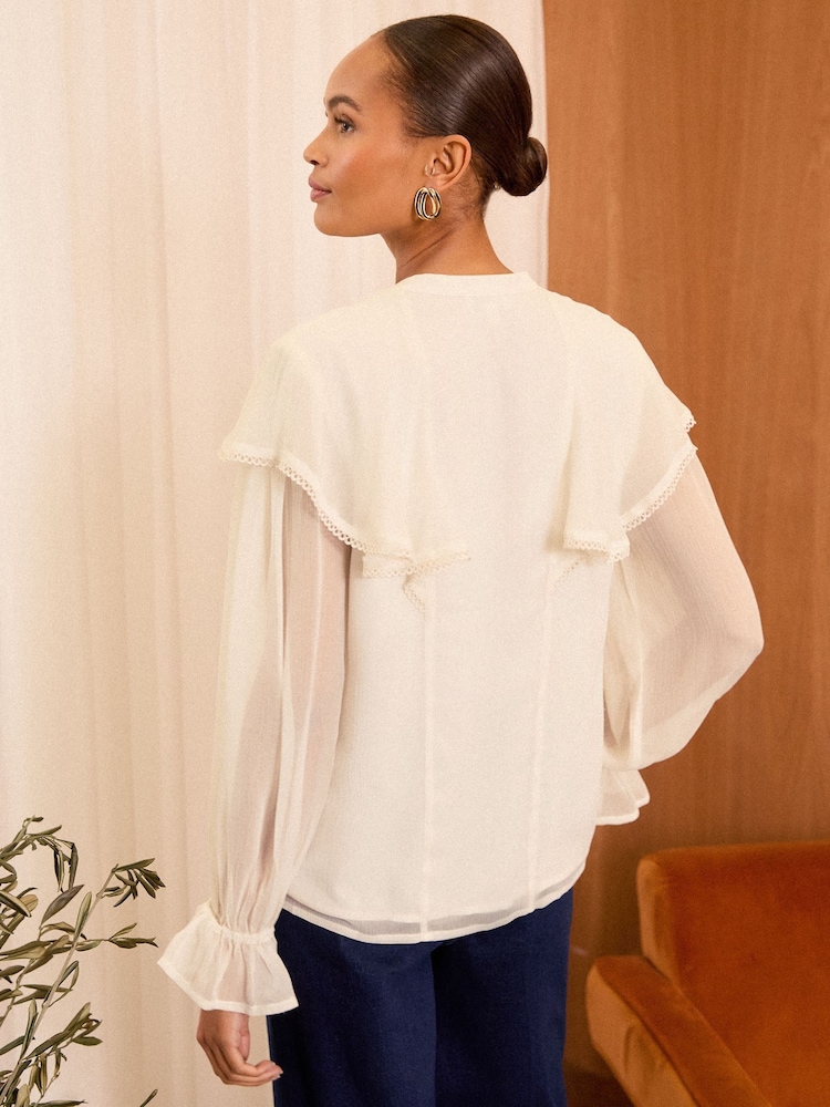 Love & Roses Ivory Capelet Notch Neck Long Sleeve Blouse - Image 4 of 4