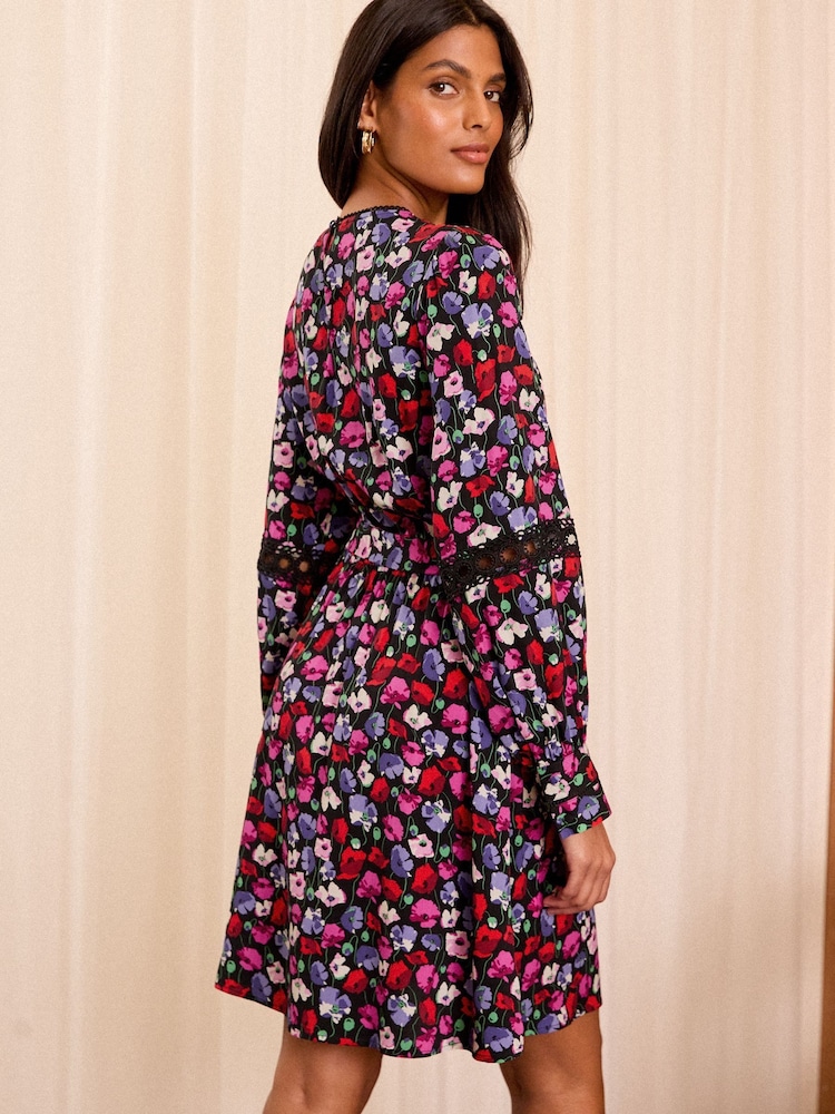 Love & Roses Black Petite Poppy Print Mini Dress - Image 4 of 4