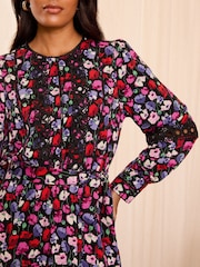 Love & Roses Black Poppy Print Mini Dress - Image 2 of 4