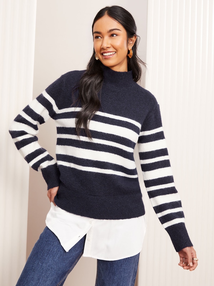Friends Like These Navy Blue Stripe 2 in 1 Jumper - Image 1 of 4
