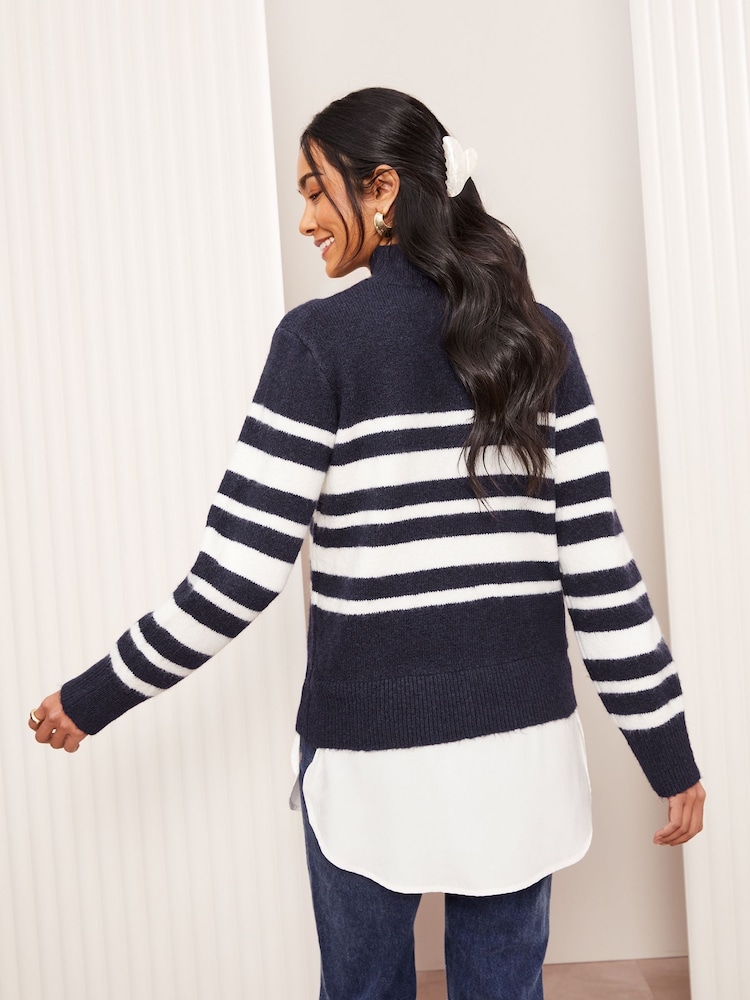 Friends Like These Navy Blue Stripe 2 in 1 Jumper - Image 4 of 4
