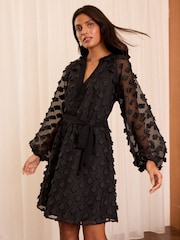 Love & Roses Black 3D Flower Belted Mini Dress - Image 1 of 4