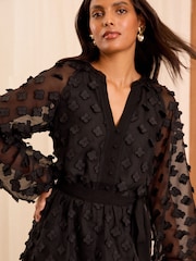 Love & Roses Black 3D Flower Belted Mini Dress - Image 2 of 4