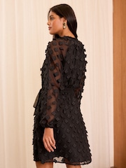 Love & Roses Black 3D Flower Belted Mini Dress - Image 4 of 4
