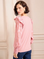 Love & Roses Blush Pink Floral Woven Sleeve Jersey Blouse - Image 4 of 4