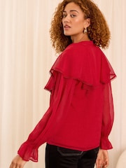 Love & Roses Red Capelet Notch Neck Long Sleeve Blouse - Image 2 of 4