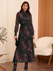 Love & Roses Black Plisse Midi Dress - Image 4 of 4