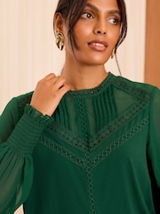 Love & Roses Green Jersey Chiffon Sleeve Lace Trim Blouse - Image 2 of 4