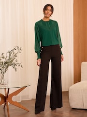 Love & Roses Green Jersey Chiffon Sleeve Lace Trim Blouse - Image 3 of 4