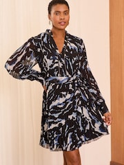 Love & Roses Black Notch Neck Pleated Mini Dress - Image 2 of 4